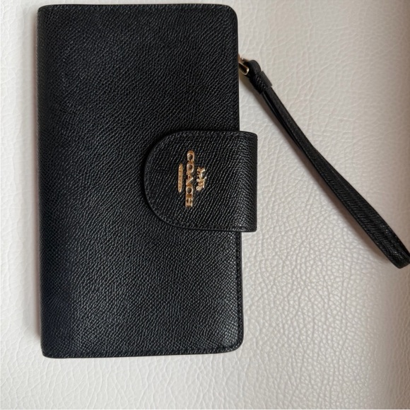 Coach Black Leather Wristlet IPhone Cash Cards Coins And Wallet - Picture 4 of 4